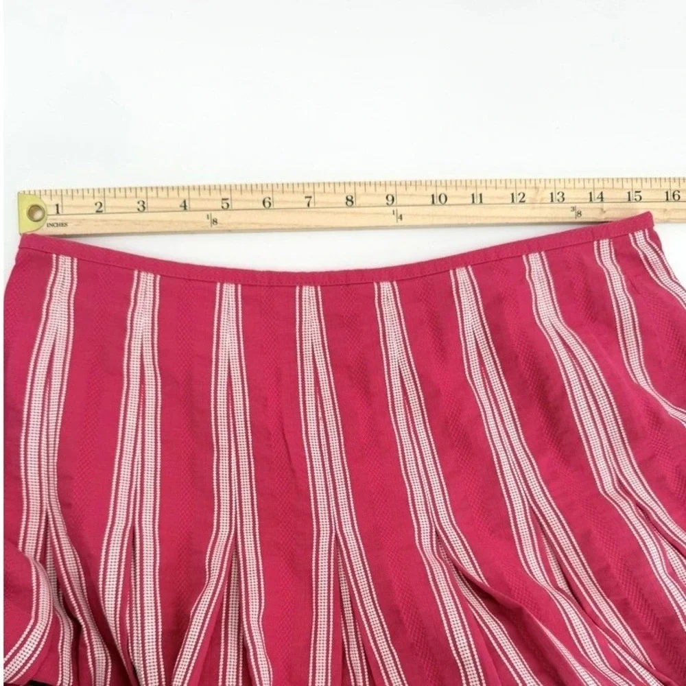 Talbots Womens Red White Striped‎ Pleated Cotton Skirt Embroidery Preppy Twee 6